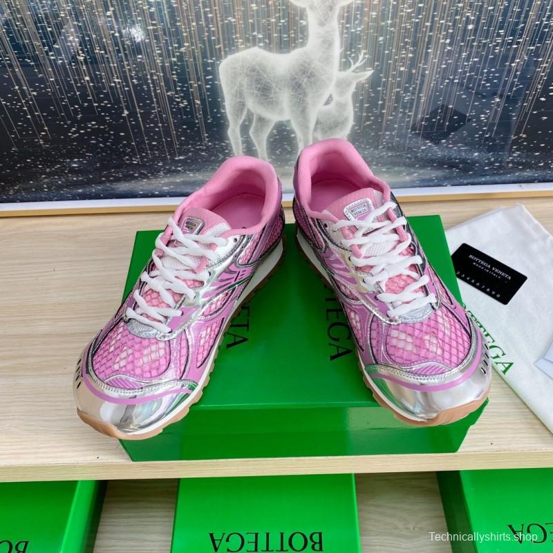 2025 Women BV Pink Silver Mesh Leather Running Sneakers
