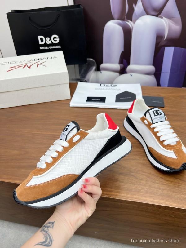 2025 Unisex Dolce & Gabbana White Red Black Suede Mesh Sneakers LY00300(F)/LY00301(M)