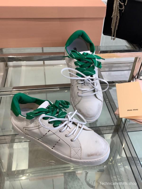 2025 Women Miu Miu White Green Leather Sneakers LY00290