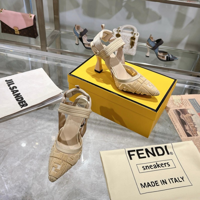 2024 Women Fendi Beige Knitted Leather High Heels