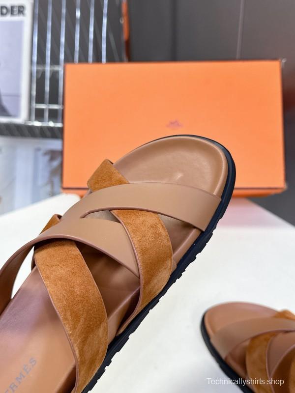 2025 Slippers Hermès Brown Suede Leather Slippers