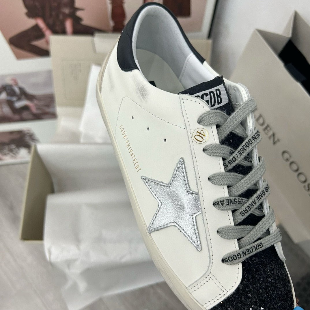 2025 Women GGDB White Black Glitter Leather Sneakers