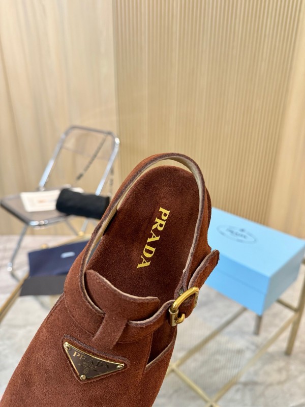 2025 Women Prada Brown Suede Sandal LY00280