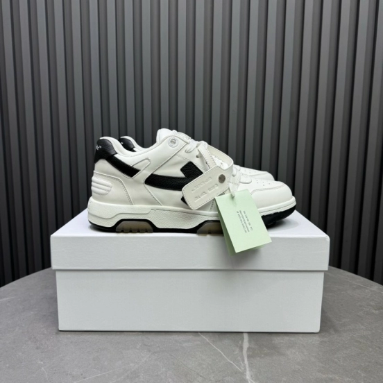2025 Unisex Off-White White Black Leather Sneakers KFY00310