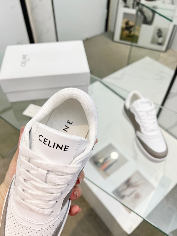 2025 Unisex Celine White Grey Leather Sneakers KFY00260