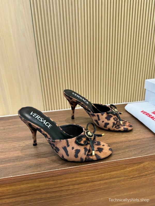 2025 Women VERSACE Leopard Print Leather Heels LY00210