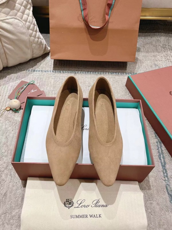 2025 Women Loro Piana Beige Suede Loafers