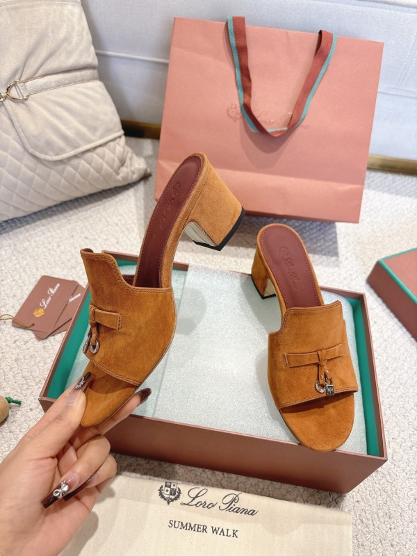 2025 Women LP Brown Suede Heeled Mules