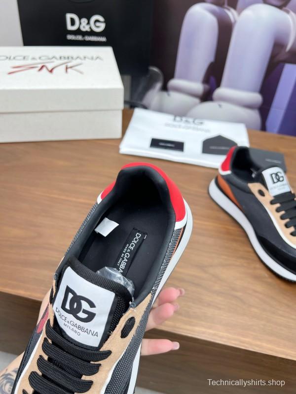 2025 Unisex Dolce & Gabbana Black Brown Red PU Leather Mesh Casual Sneakers LY00300