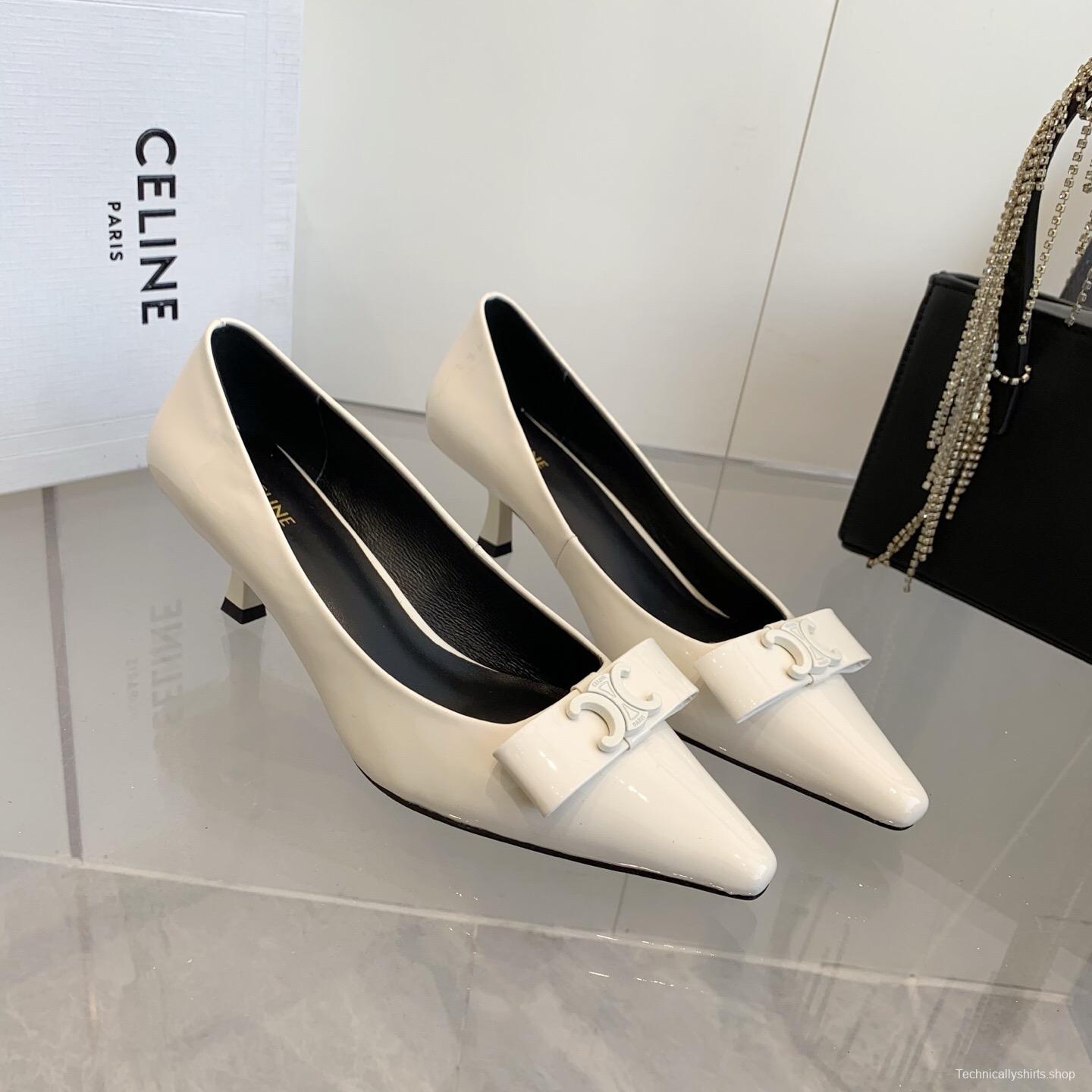 2025 Women Celine White Calfskin Pointed Toe Pumps KFY00330
