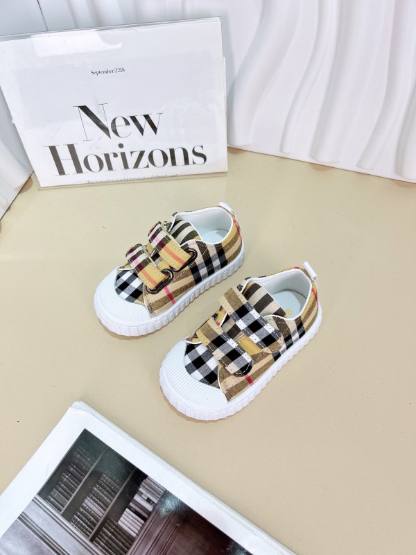 2024 Kids Burberry Beige Black Canvas Leather Sneakers