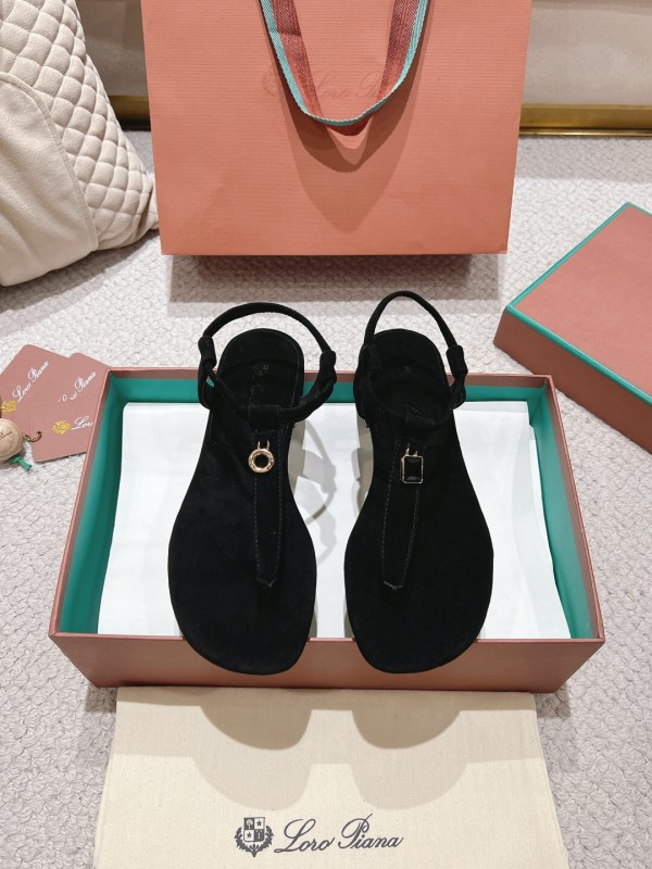 2025 Women LP Black Suede Sandals LY00000