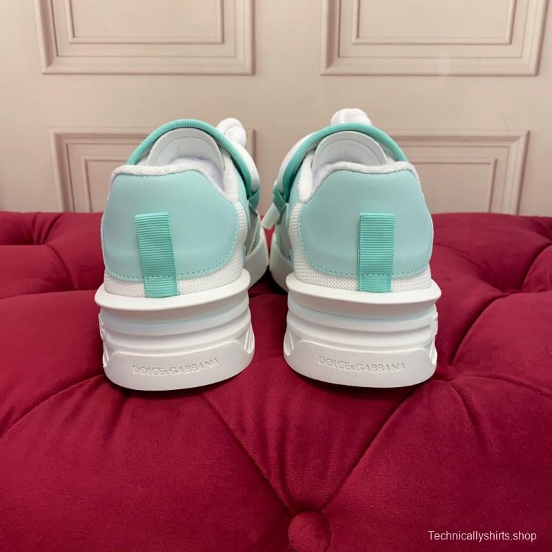 2025 Women Dolce & Gabbana White Mint Leather Mesh Sneakers