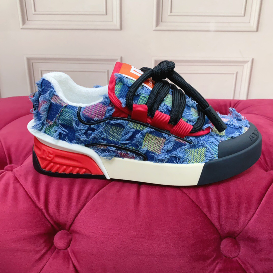2025 Unisex Dolce & Gabbana Blue Red White Denim Textile Sneakers
