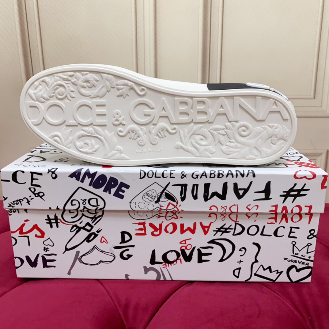 2025 Women Dolce & Gabbana White Black Leather Sneakers LY00340(F)