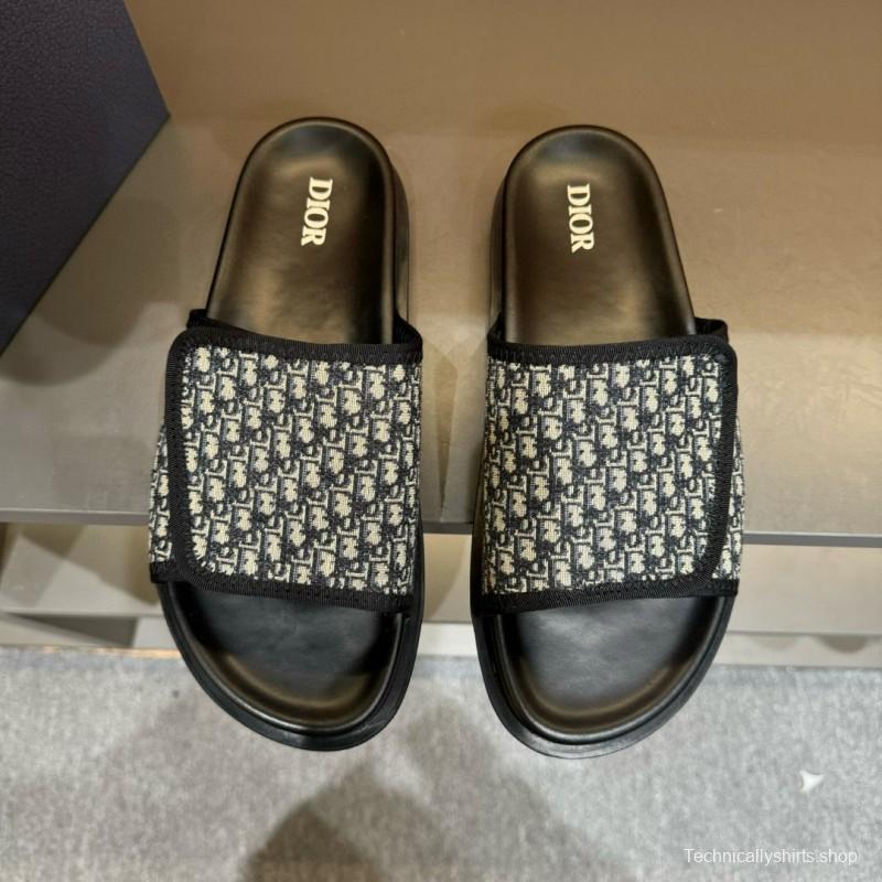 2024 Dior Black Grey Fabric Slippers MJ00180