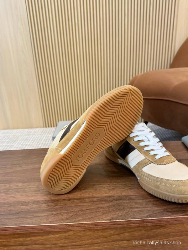 2025 Men TOM FORD Beige Brown Suede Leather Sneakers LY00360