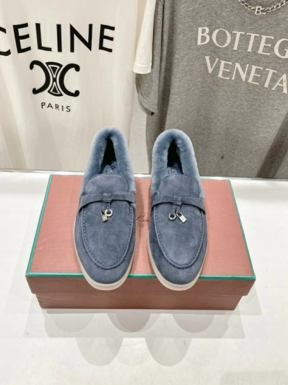 2024 Women LP Blue Suede Shearling Loafers MJ00300