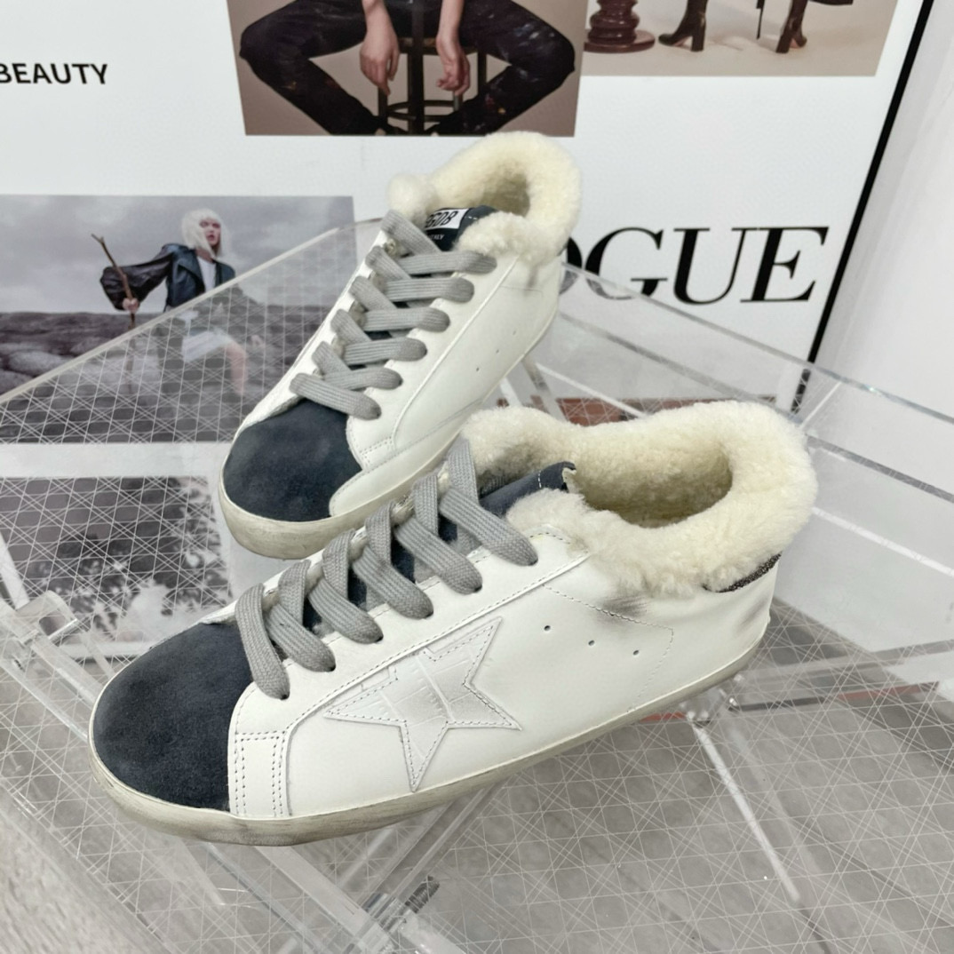 2025 Women GGDB White Black Shearling Leather Sneakers