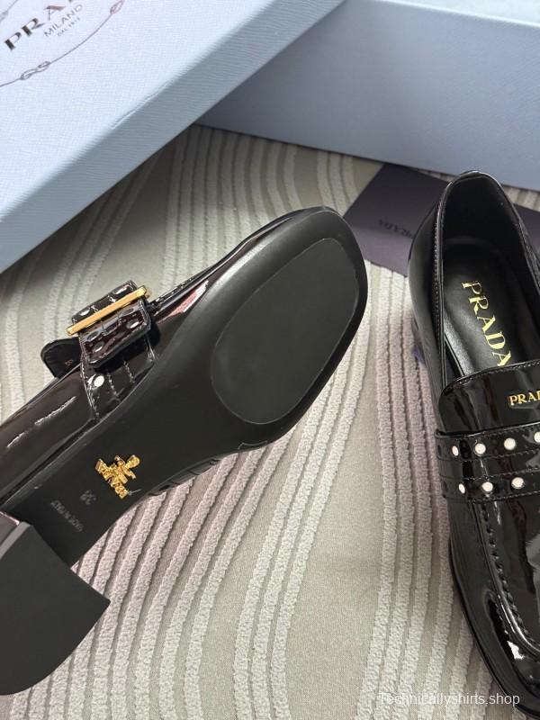 2025 Women Prada Black Patent Leather Mary Jane Loafer