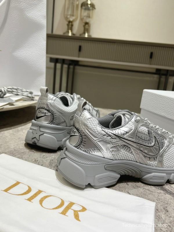 2025 Women Dior Silver Mesh Leather Sneakers