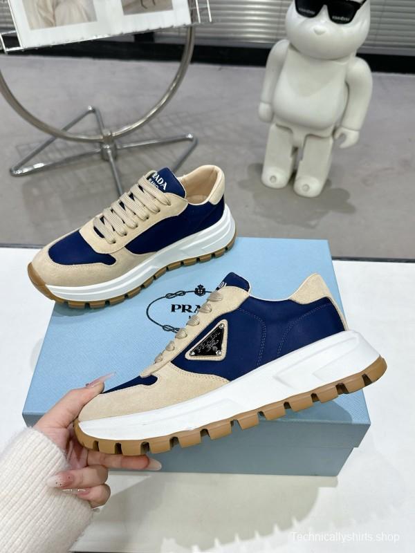 2025 Unisex Prada Blue Beige Suede Leather Sneakers KFY00310