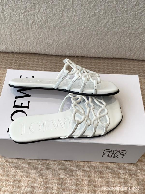2025 Loewe White Leather Slippers