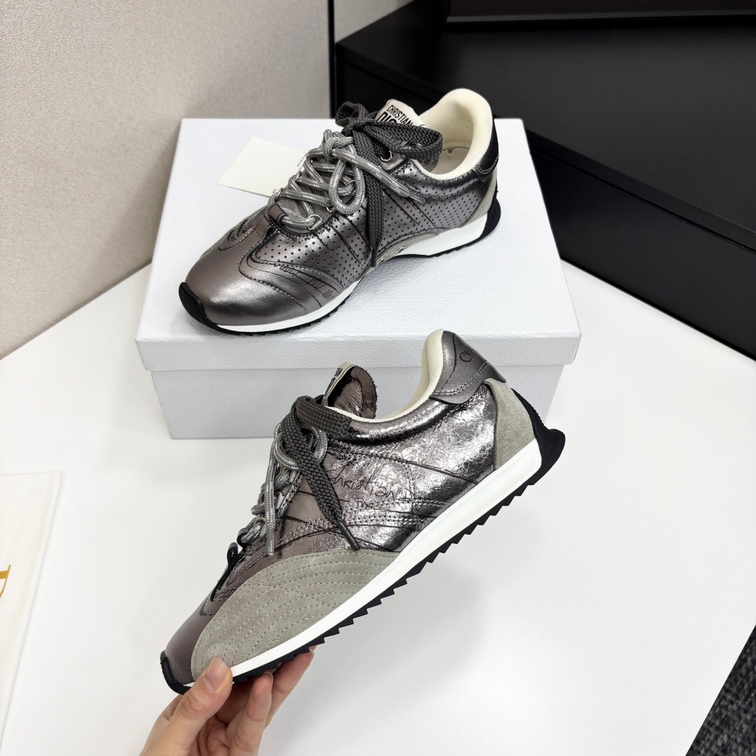 2025 Women Dior Black Grey Leather Mesh Sneakers LY00300