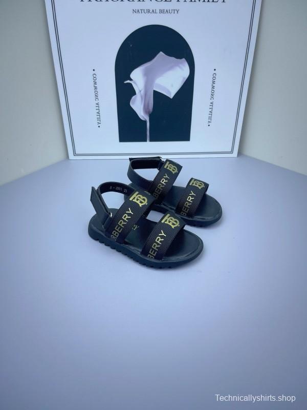 2025 Kids Burberry White Black Leather Sandals