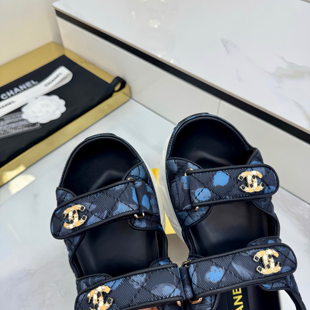2025 Women Chanel Black Nylon Sandal Platform Chain LY00330
