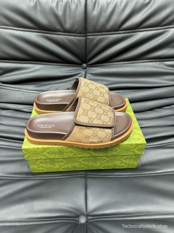 2024 Slippers Gucci Brown Canvas Leather Slippers MJ00200