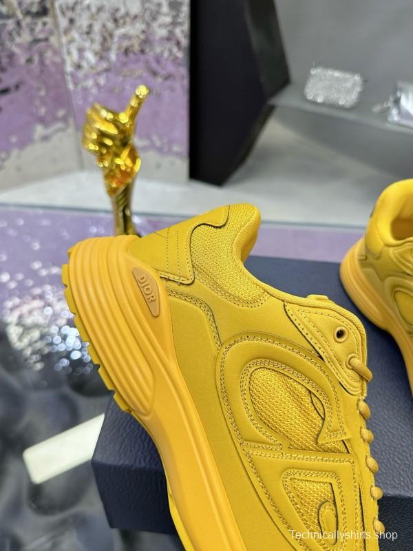 2024 Unisex Dior Yellow Mesh Leather Sneakers