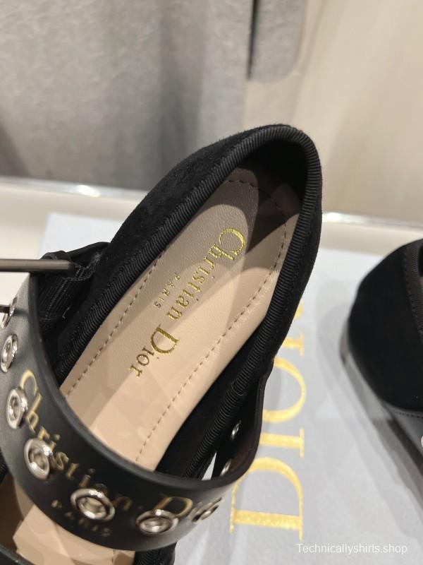2025 Women Dior Black Leather Suede Mary Jane Buckle KFY00300