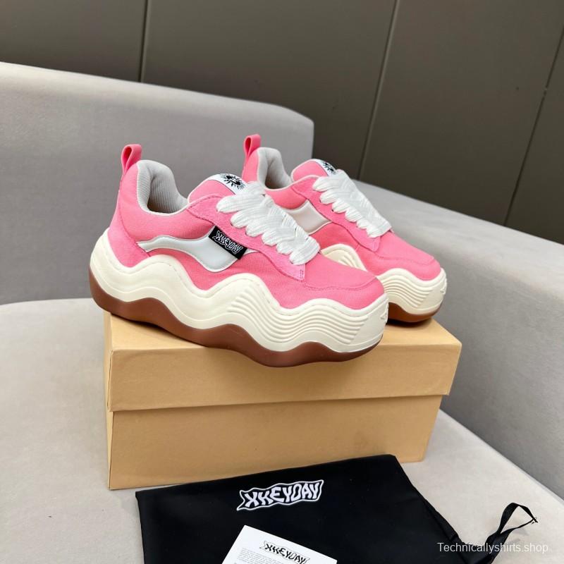 2025 Women HEYDAY Pink White Canvas Leather Wave Bread Sneakers KFY00260(F)