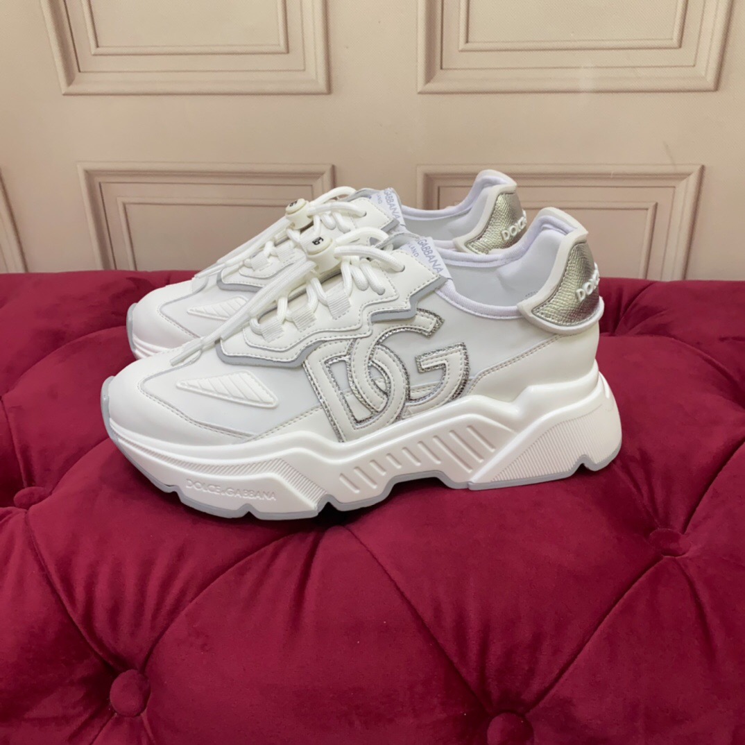 2025 Unisex Dolce & Gabbana White Grey Leather Lycra Sneakers DG Craft LY00330(F)/LY00340(M)