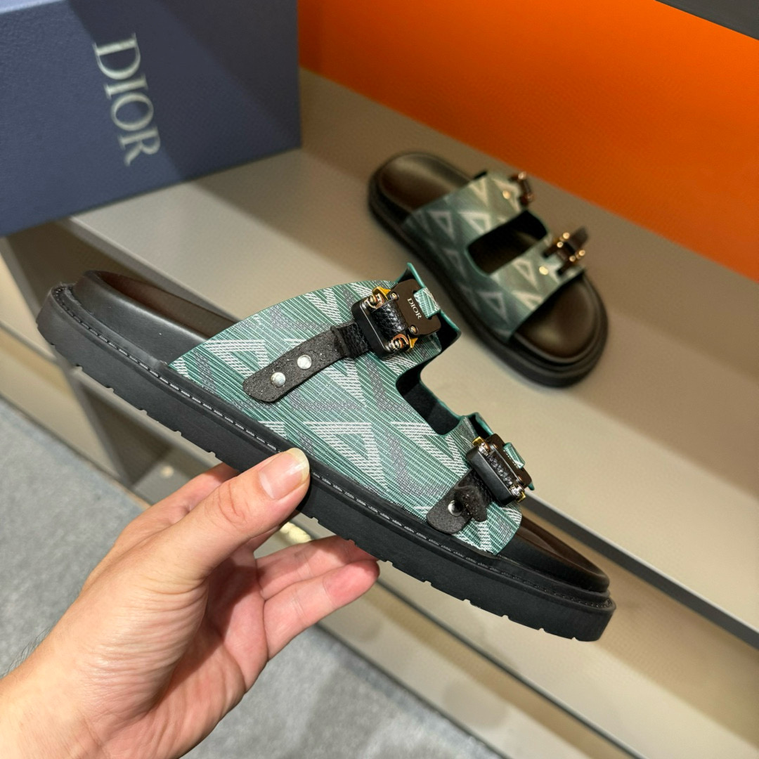 2024 Men's Dior Green Canvas Leather Slippers