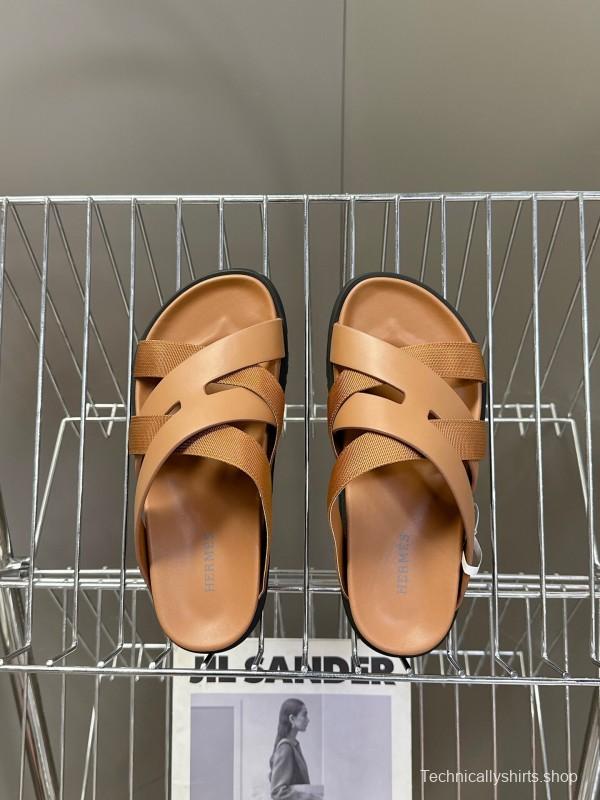 2025 Slippers Hermès Brown Leather Slippers
