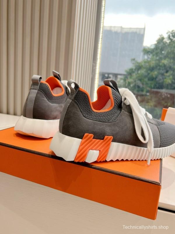 2024 Unisex Hermès Black Orange Calfskin Suede Sneakers MJ00290(M/W)