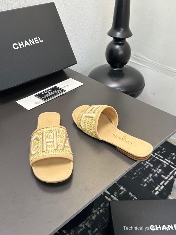 2025 Women Chanel Beige Fabric Sandals