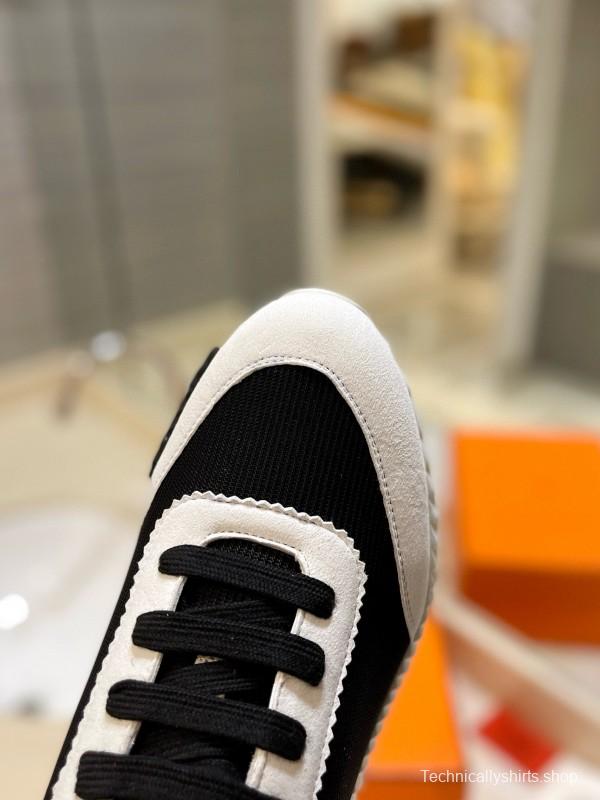 2024 Unisex Hermès black white leather mesh sneakers
