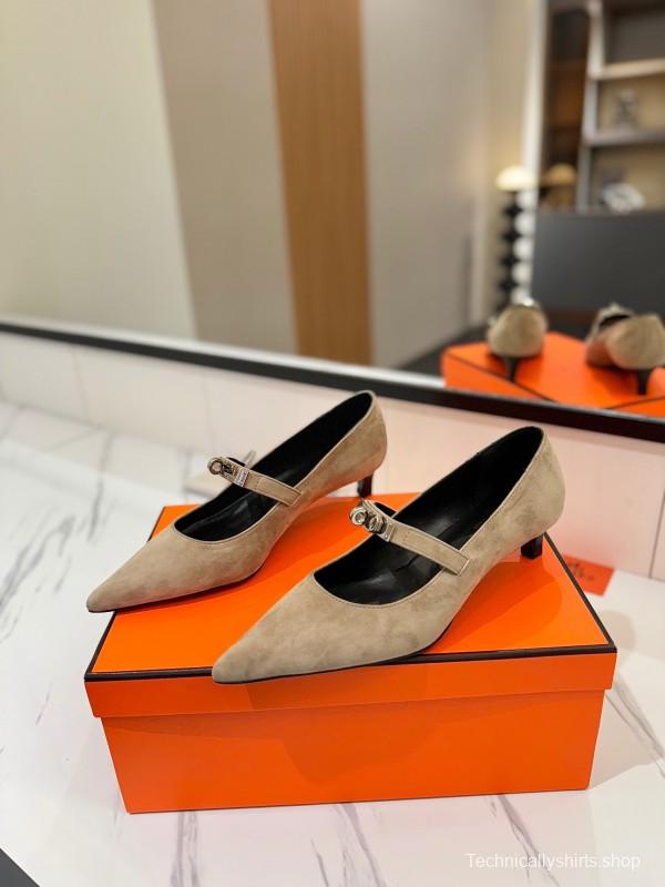 2025 Women Hermès Beige Suede Mary Jane