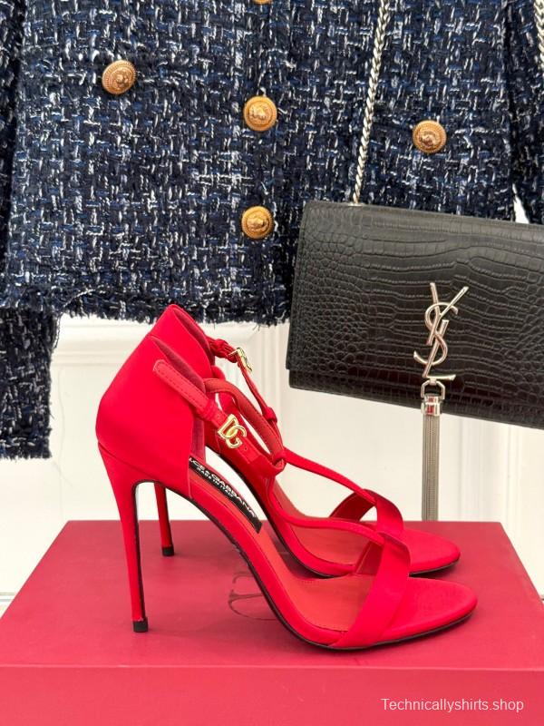2025 Women Dolce & Gabbana Red Leather High Heel Sandals KFY00300