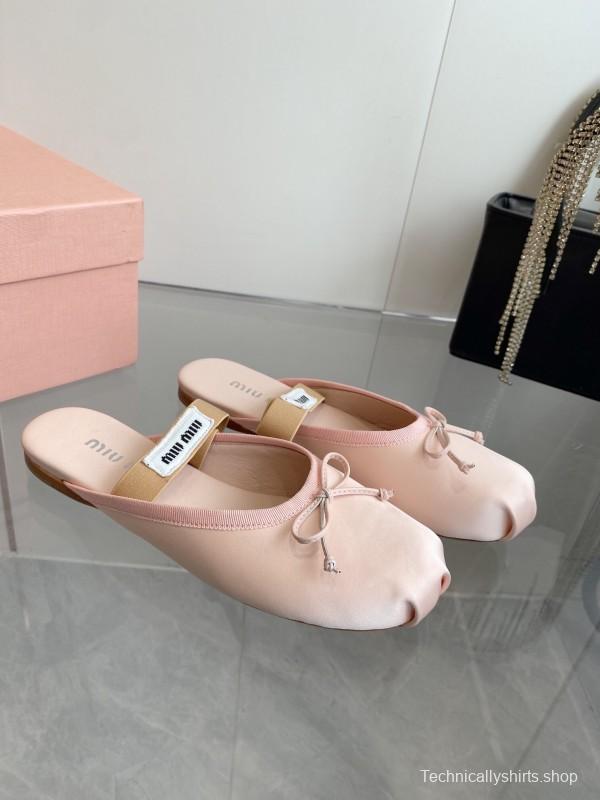 2025 Women Miu Miu Pink Satin Ballet Flats KFY00280