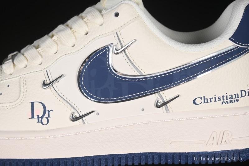 Nike Air Force 1 '07 Low Dior Collaboration Blue Four Small Silver Swoosh Casual Sneakers - XS2869-001