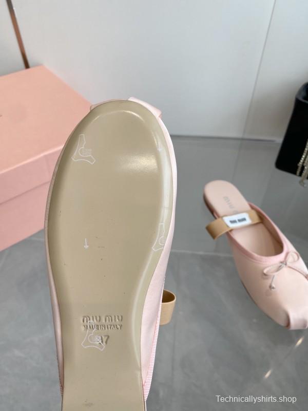 2025 Women Miu Miu Pink Satin Ballet Flats KFY00280