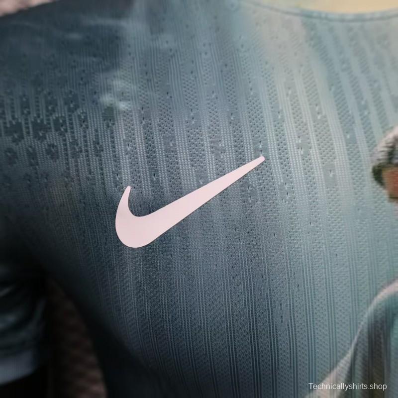 Player Version 2025 Brazil Light Blue with Jesus Christ Religious Artwork Jersey