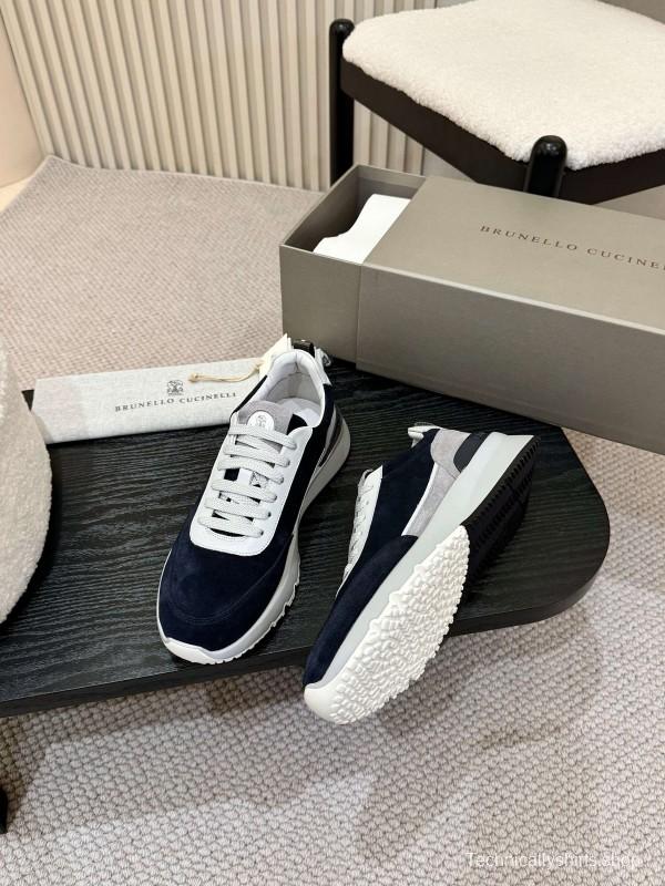 2025 Men Brunello Cucinelli Black White Blue Suede Sneakers AS00320