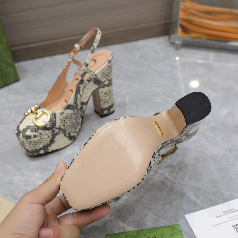 2025 Women Gucci Beige Black Leather Platform High Heels KFY00320