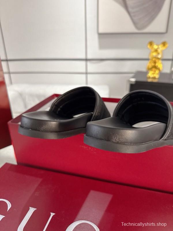 2025 Unisex Gucci Black Fabric Slippers GG Embossed AS00240