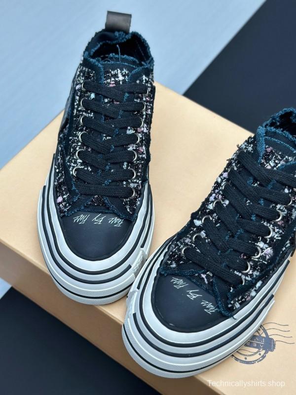2025 Unisex XVESSEL Black White Canvas Platform Vulcanized Sneakers AS00260